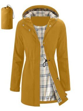 Women's Long Rain Jacket Waterproof Hooded Windbreaker Packable Trench